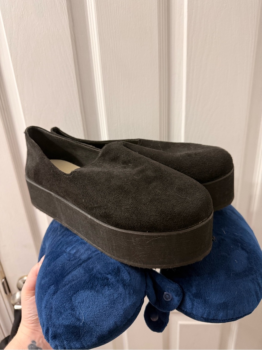 SHEIN Black Suede-Look Platform Slip-On Shoes
